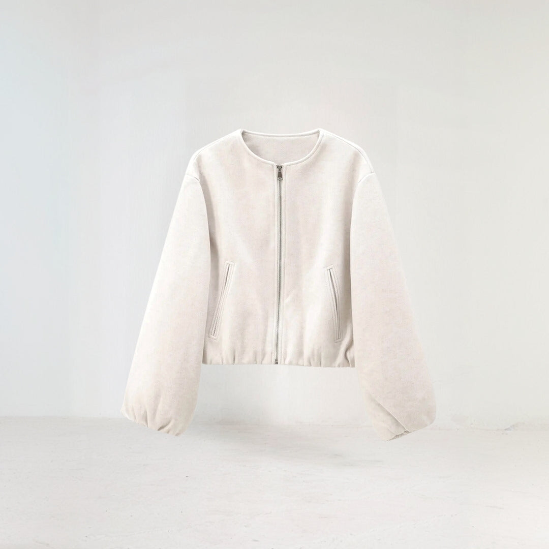 Cropped Bomber Jacket - Zip Front with Balloon Sleeves