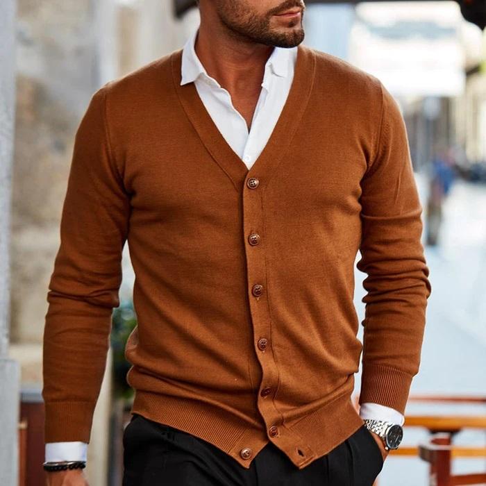 V Neck Button Cardigan - Slim Fit Knitwear