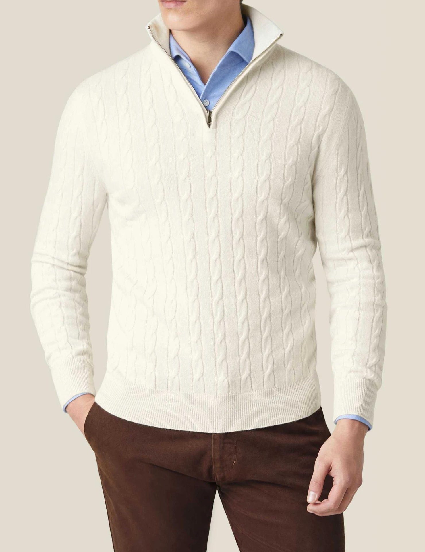 Half Zip Cable Knit Jumper - Classic Fit Pullover