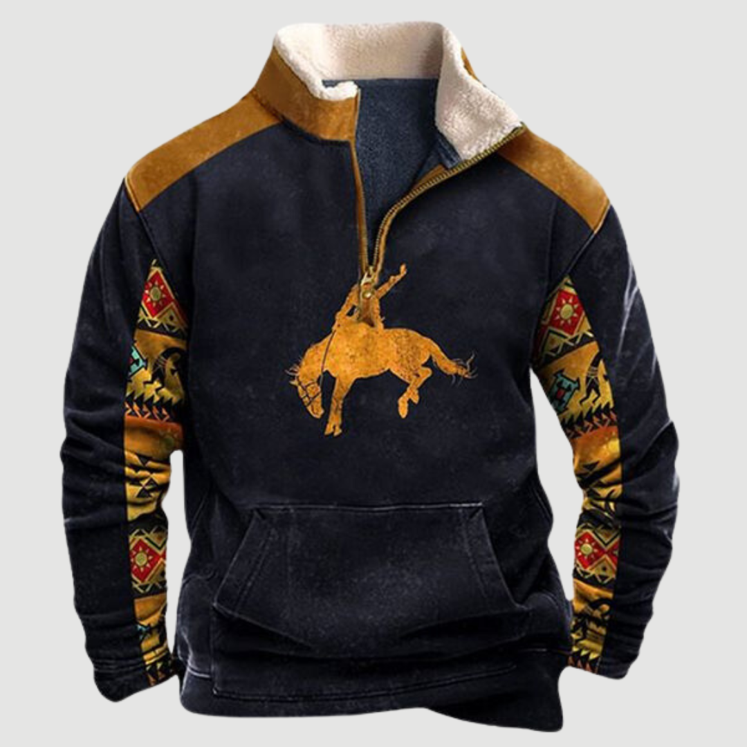 Quarter Zip Jumper | Sweater with Patterned Sleeves