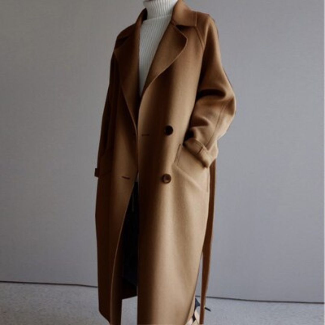 Long Coat - Double Button Front with Belted Waist