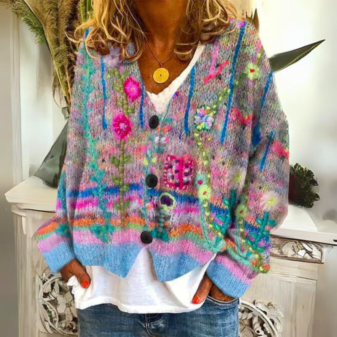 Floral Knit Cardigan - Button Front