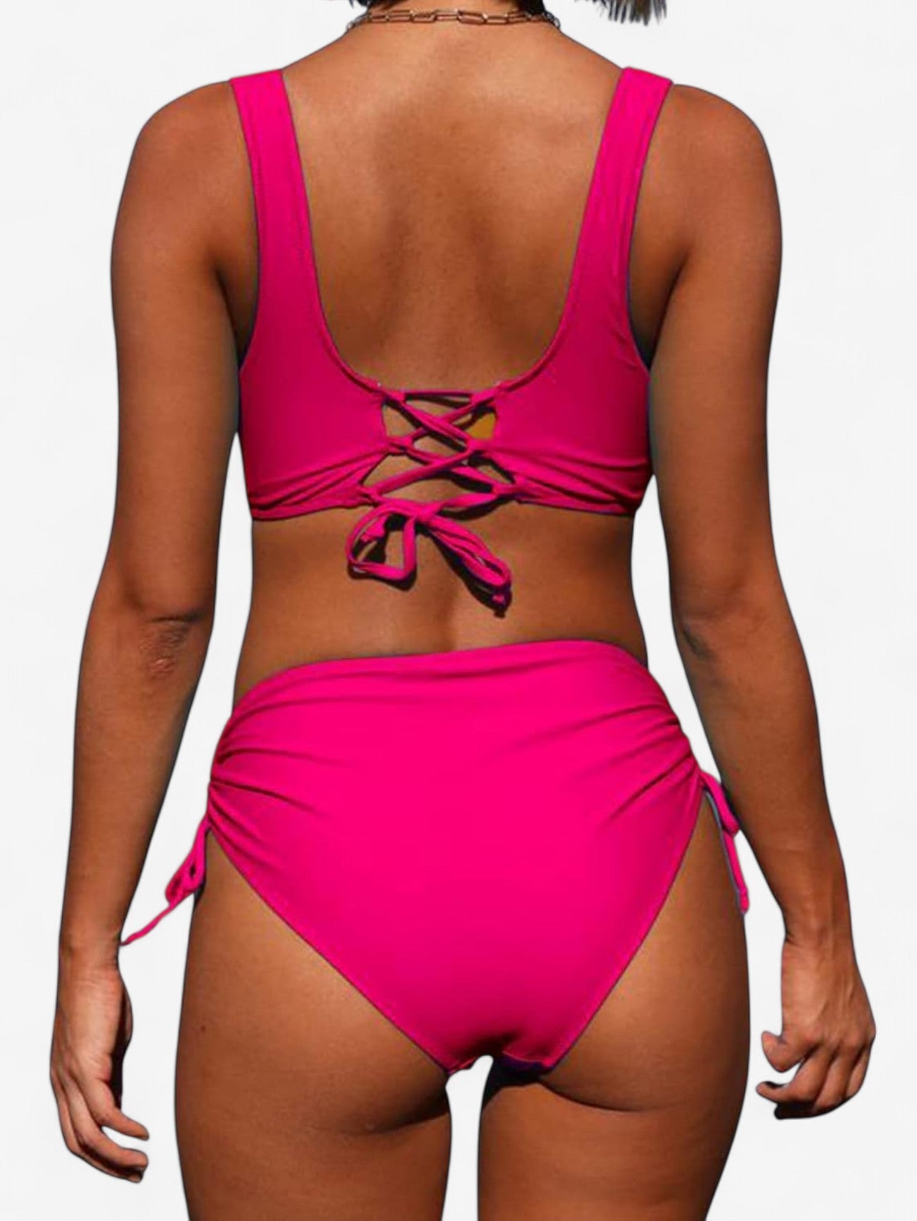 Women's 2 Piece Lace Up Back High Waisted Bikini Set