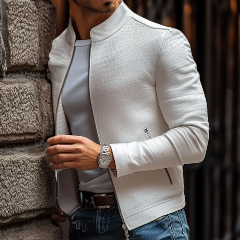 Biker Jacket | Stand Collar Zip Front Slim Fit