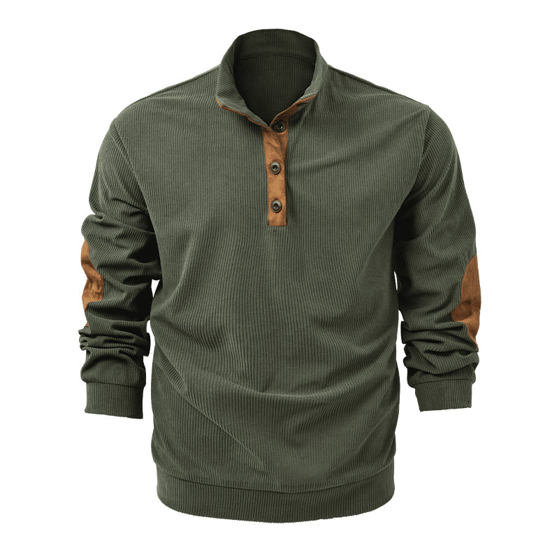 Long Sleeve Pullover | Ribbed Knit with Button Collar