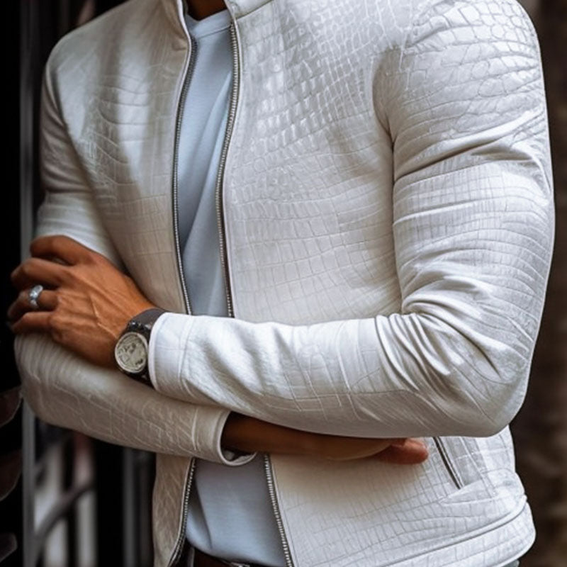 Biker Jacket | Stand Collar Zip Front Slim Fit