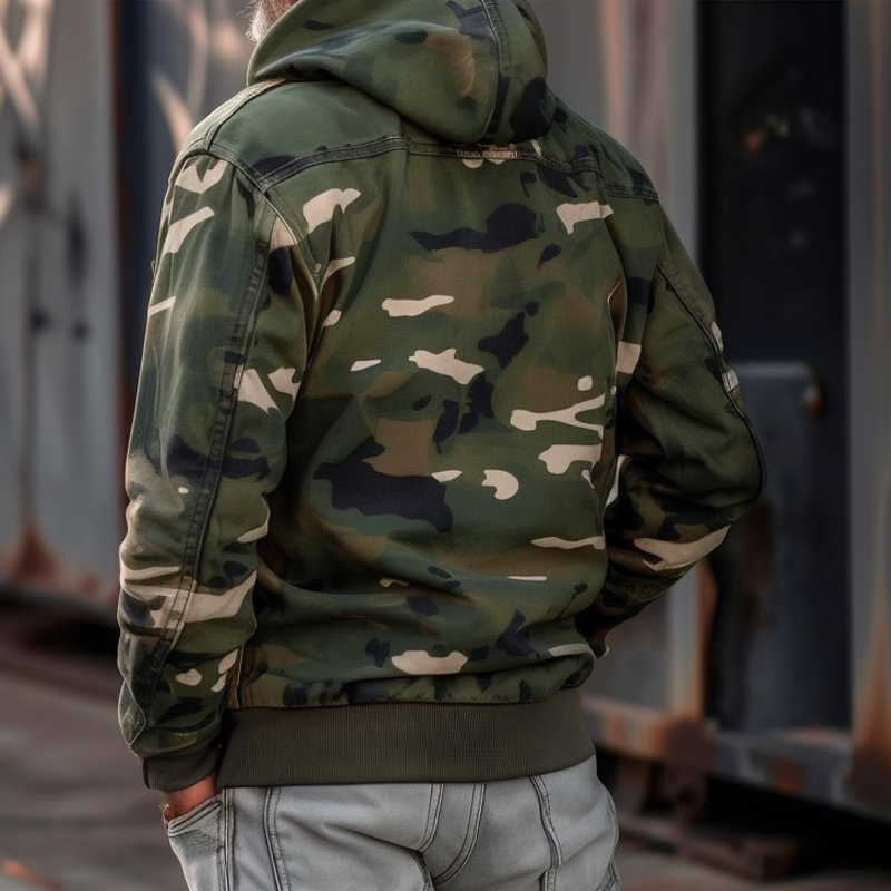 Camo Jacket | Hooded Zip Front Cargo Style