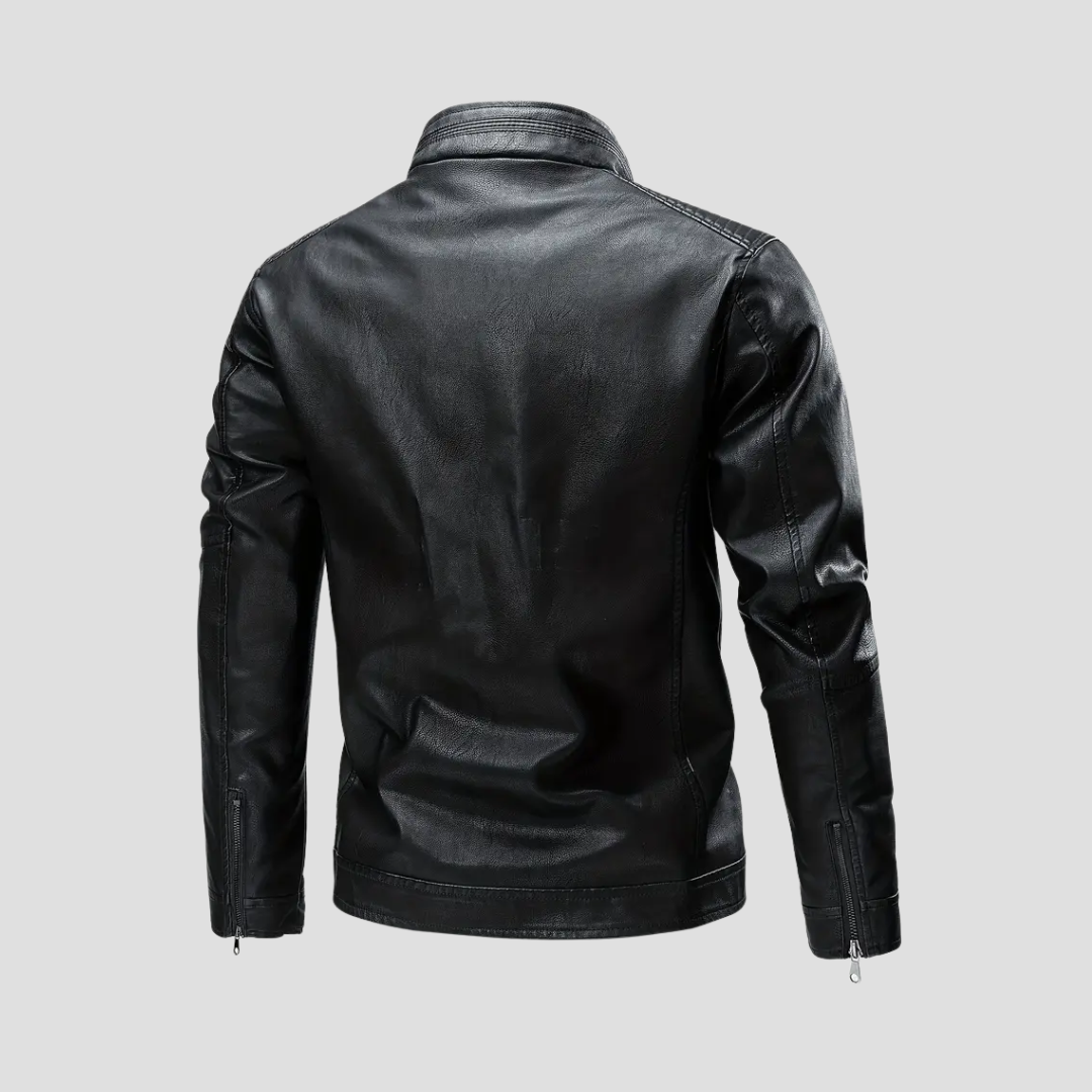 Men’s Biker Jacket | Stand Collar Zip Front Pockets