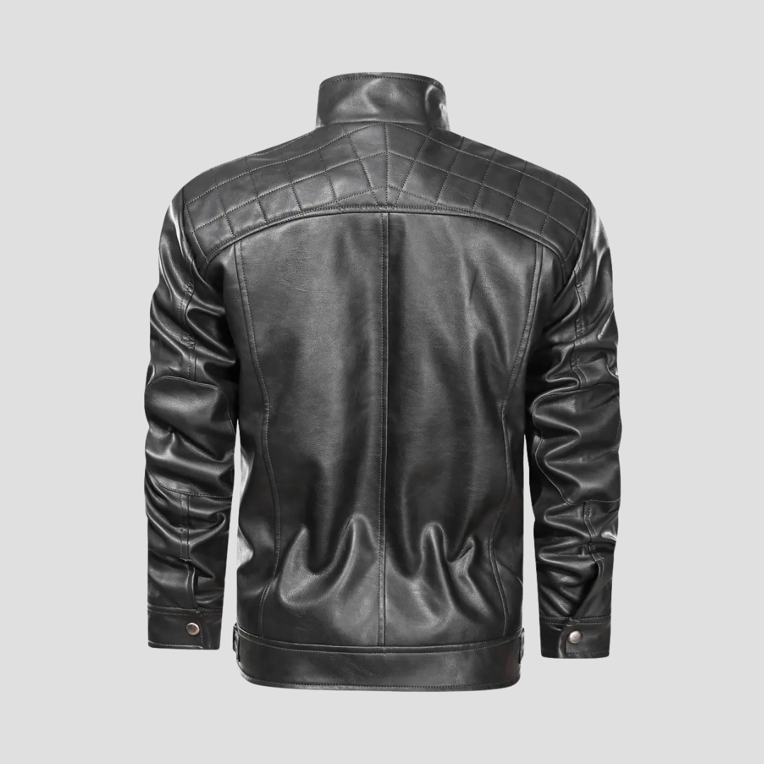 Men’s Biker Jacket | Stand Collar Zip Pockets Moto Style