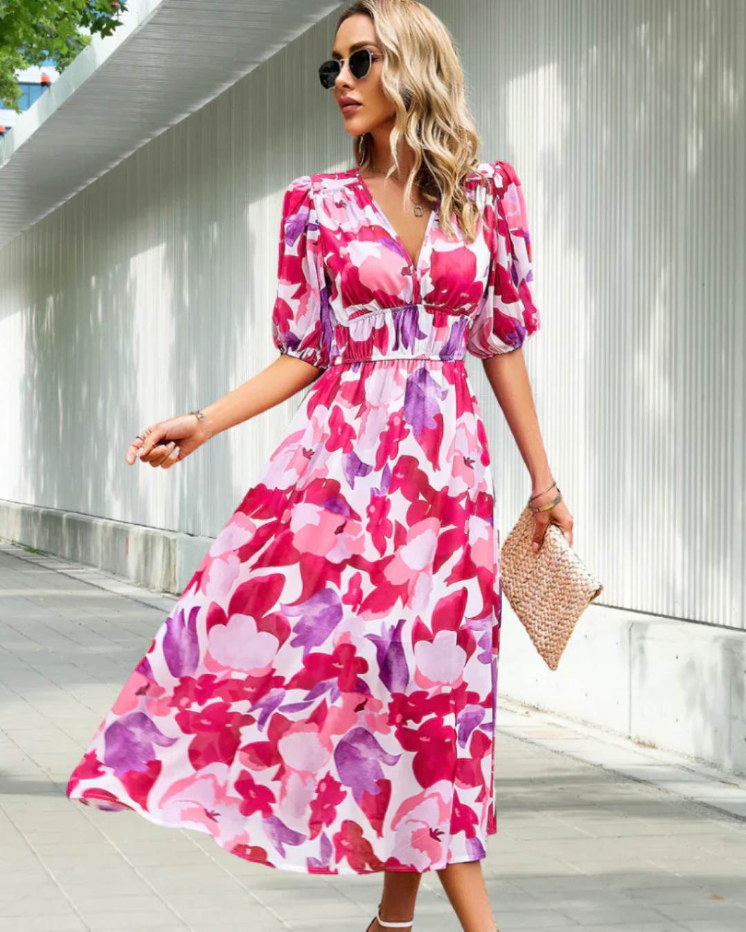 Women's V Neck Wedding Guest Wrap Maxi Dress
