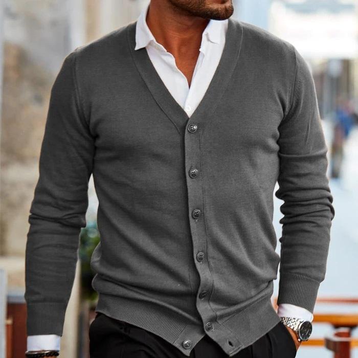 V Neck Button Cardigan - Slim Fit Knitwear