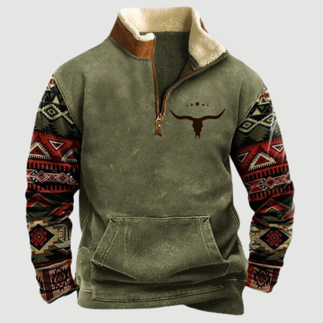 Quarter Zip Jumper | Sweater with Patterned Sleeves