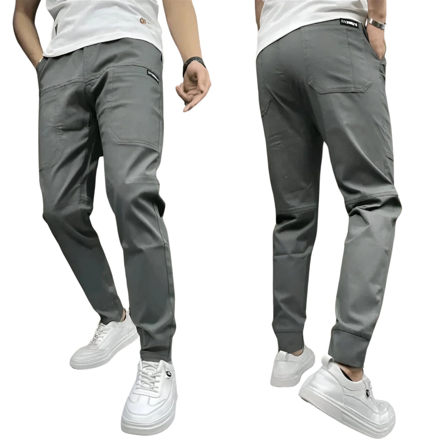 Slim Fit Tapered Work Trousers - Cuffed Ankle Design