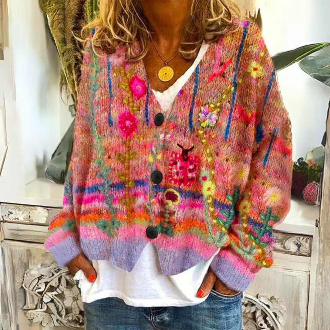 Floral Knit Cardigan - Button Front