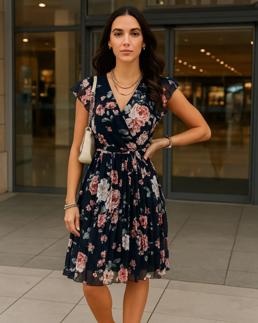 Women's Floral Pleated Wedding Guest Midi Dress