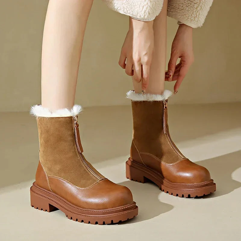 Ankle Boots | Front Zip with Fur Trim