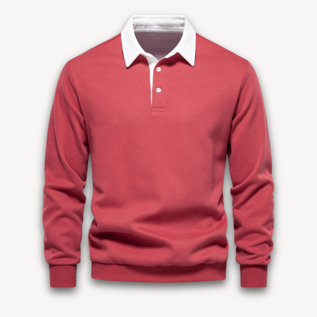 Long Sleeve Polo Shirt - Classic Collar with Button Front