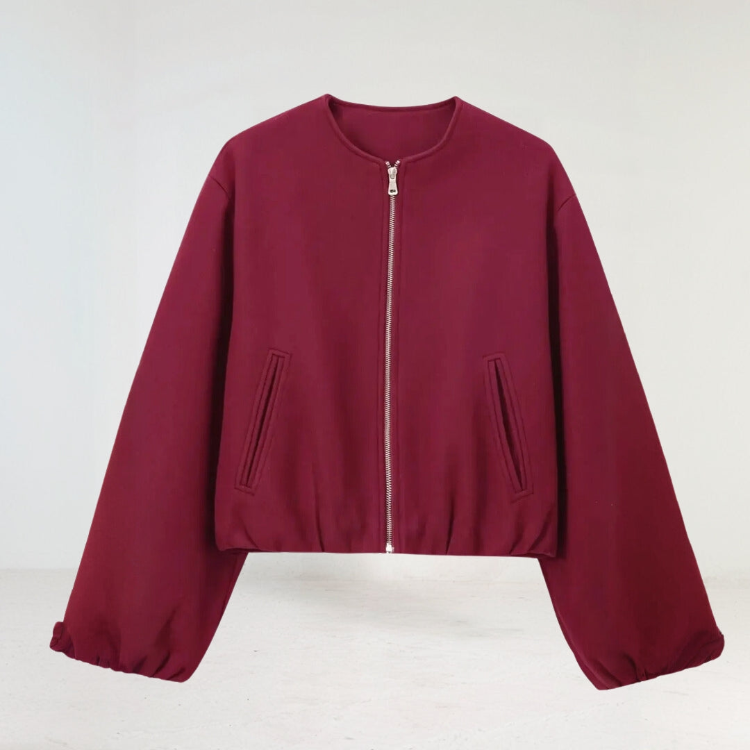 Cropped Bomber Jacket - Zip Front with Balloon Sleeves