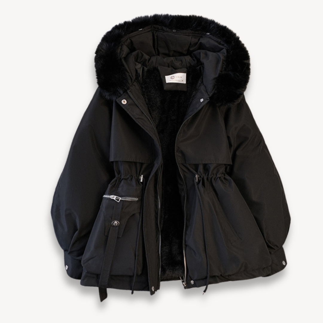 Winter Parka Jacket - Hooded Style with Drawstring Waist