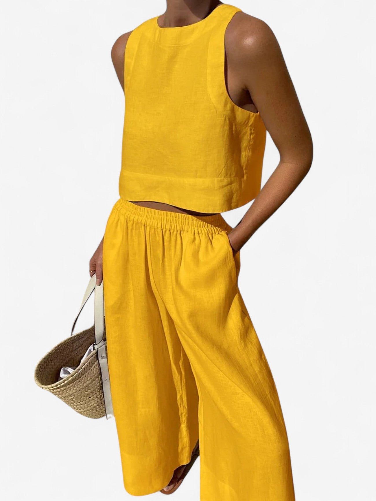 Women’s Sleeveless Crop Top and Wide Leg Pants Set