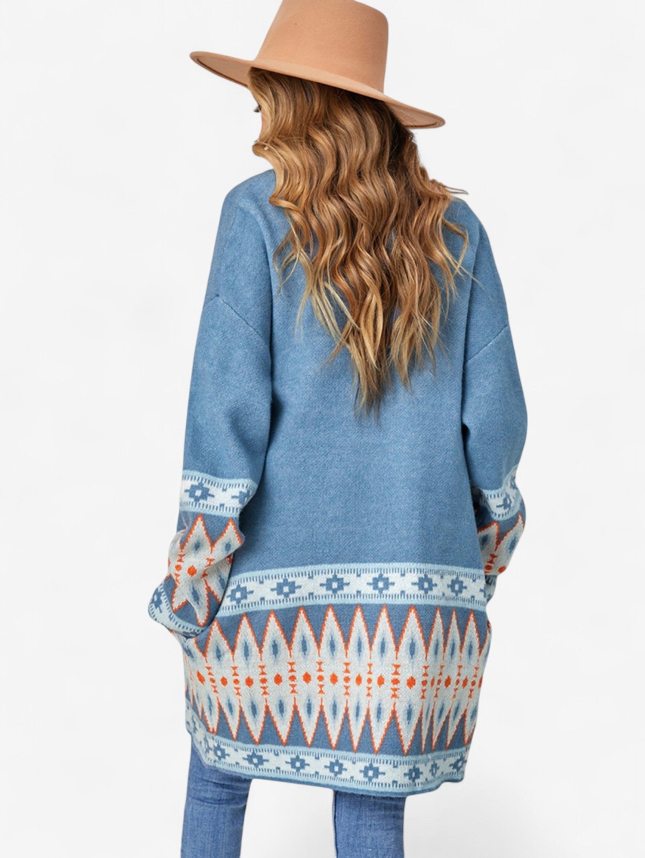 Women's Aztec Knitted Open Front Cardigan Sweater