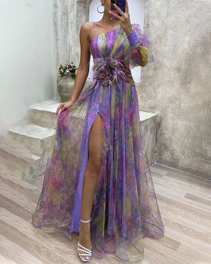 Women's One Shoulder Wedding Guest Maxi Dress