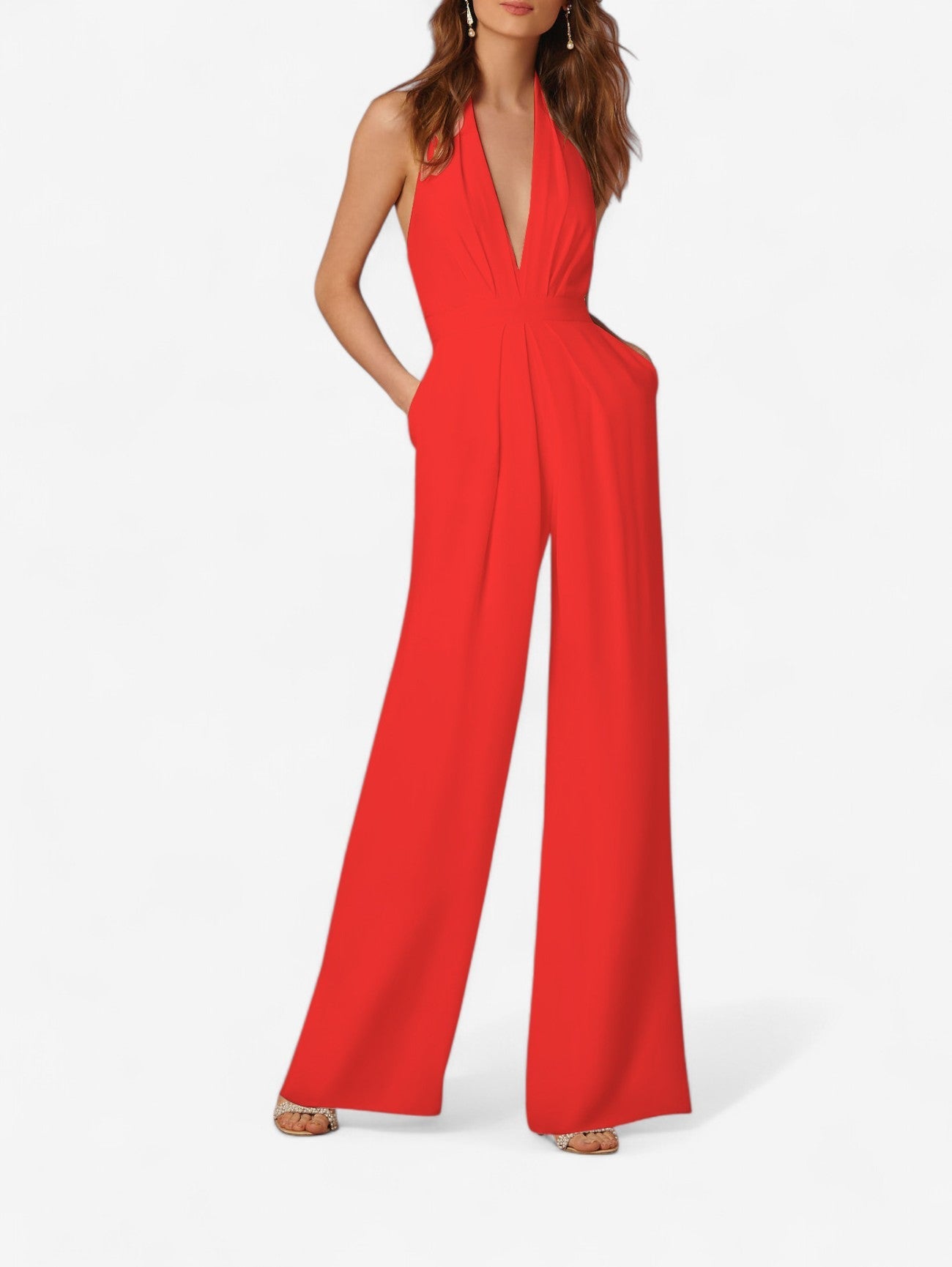 Women's Halter Neck Sleeveless Wide Leg Jumpsuit