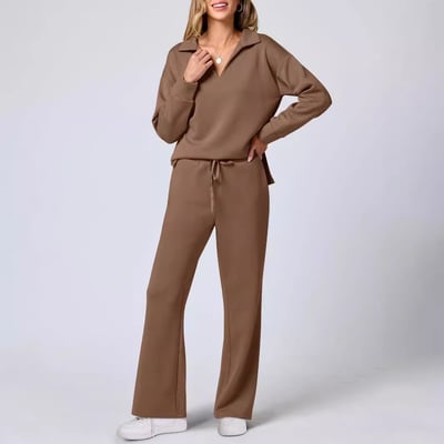 Loungewear Set | Long Sleeve Top with Wide Leg Trousers