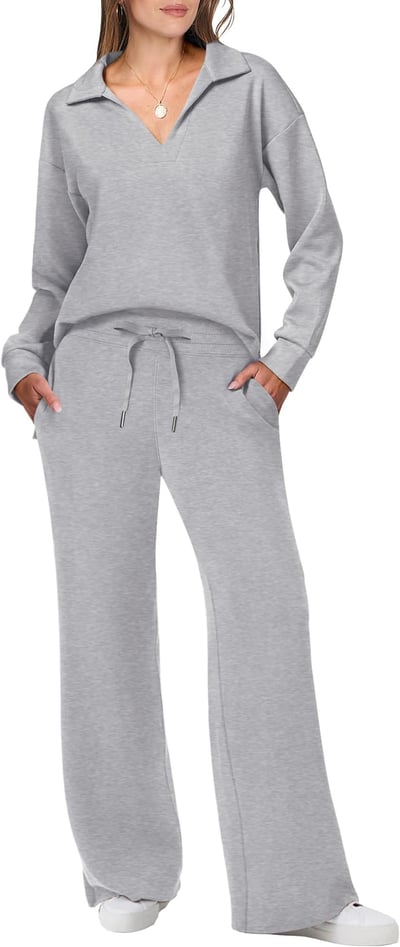 Loungewear Set | Long Sleeve Top with Wide Leg Trousers