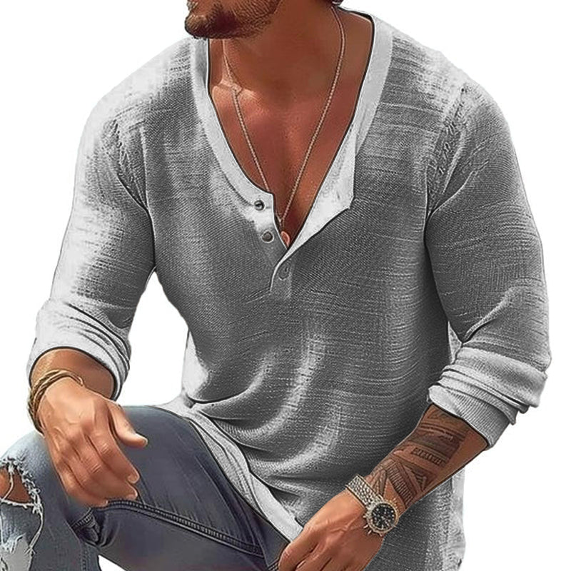 Henley Shirt | Long Sleeve V Neck Button Design