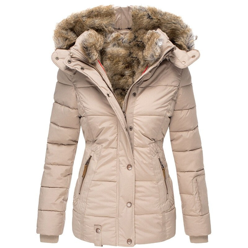 Winter Parka Jacket - Fur Trim Hood with Zip Front