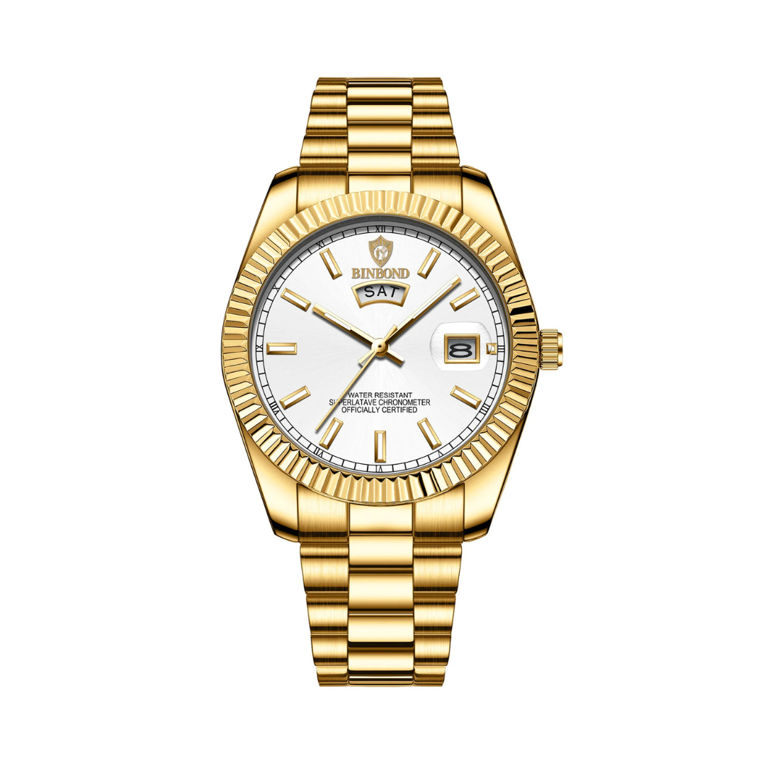 Classic Dress Watch | Day Date Dial with Fluted Bezel