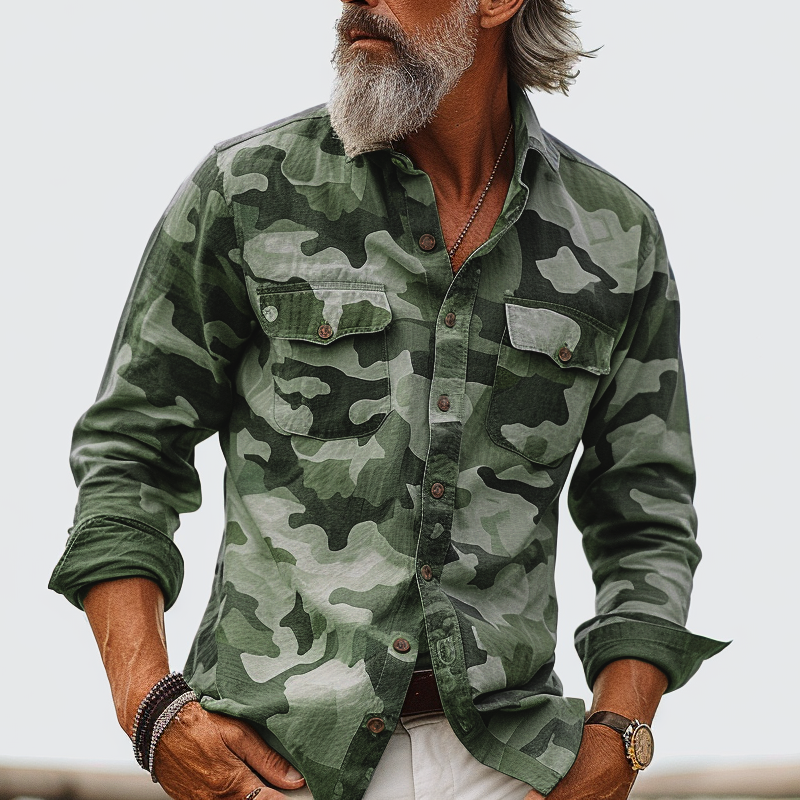 Camouflage Blouse | Long Sleeve Button Up with Chest Pockets
