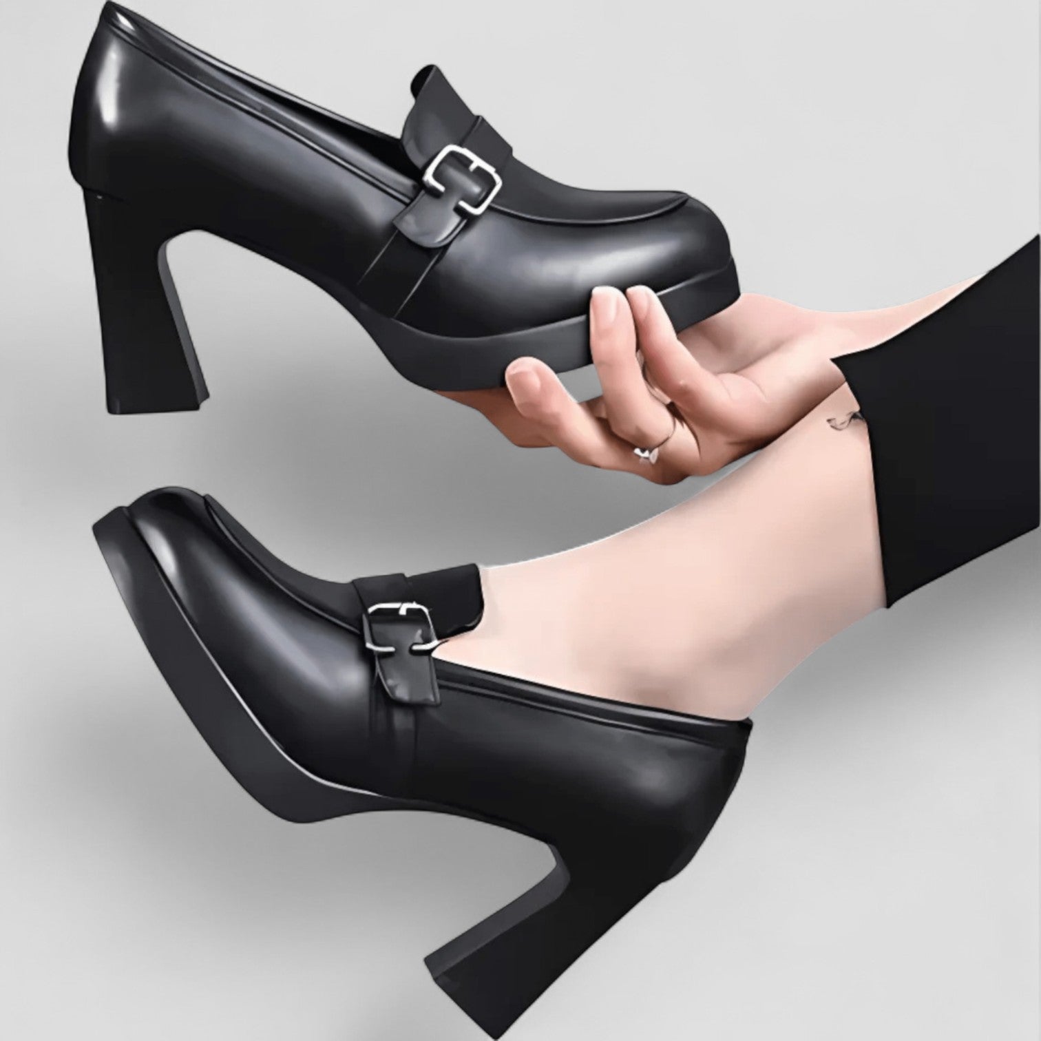 Heeled Loafers | Block Heel with Buckle Detail