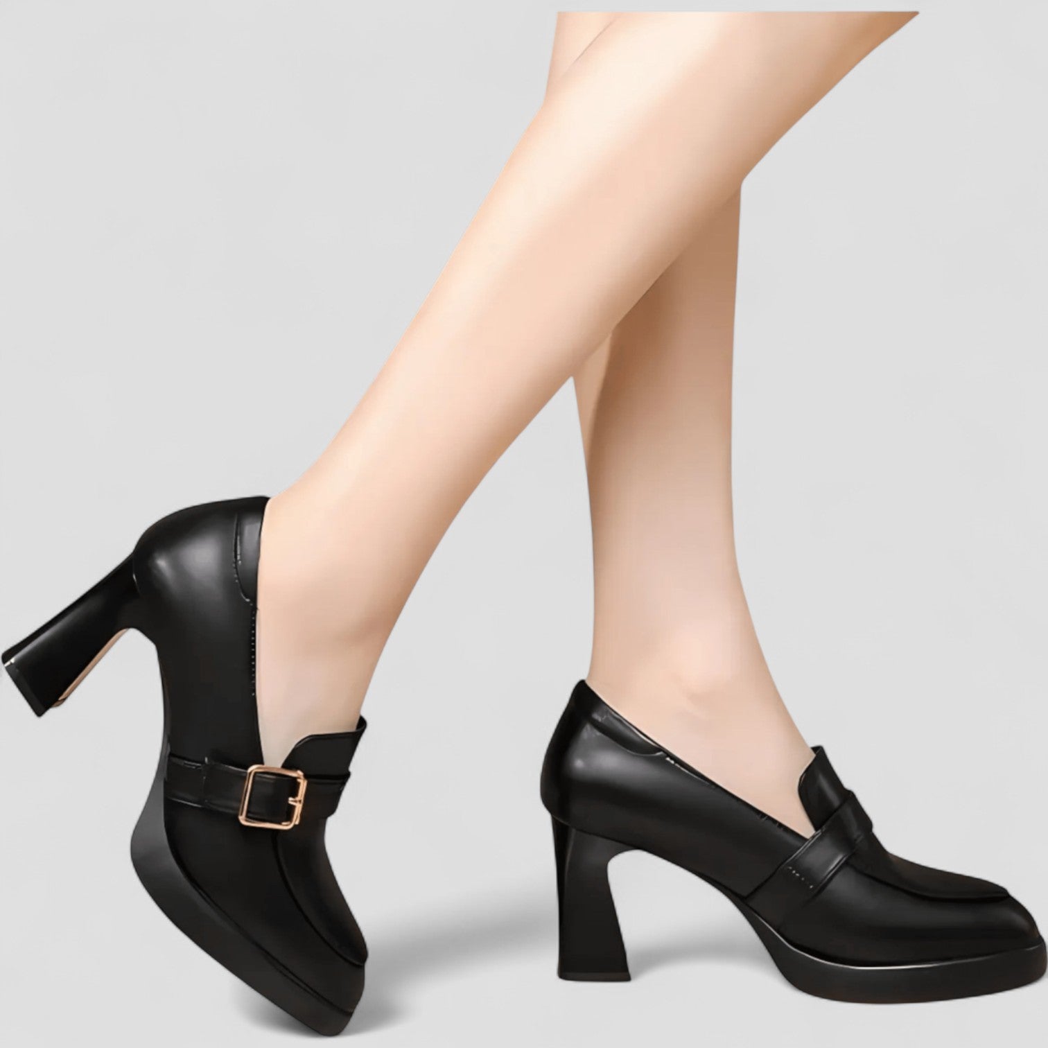 Heeled Loafers | Block Heel with Buckle Detail