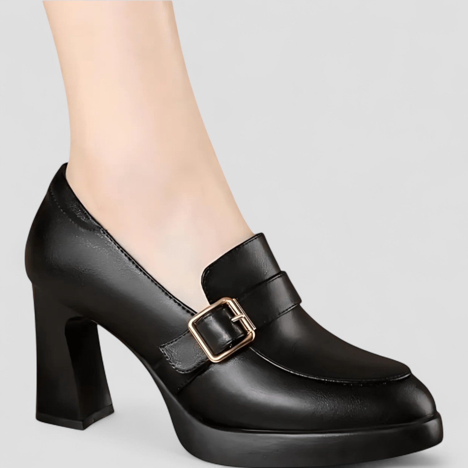 Heeled Loafers | Block Heel with Buckle Detail