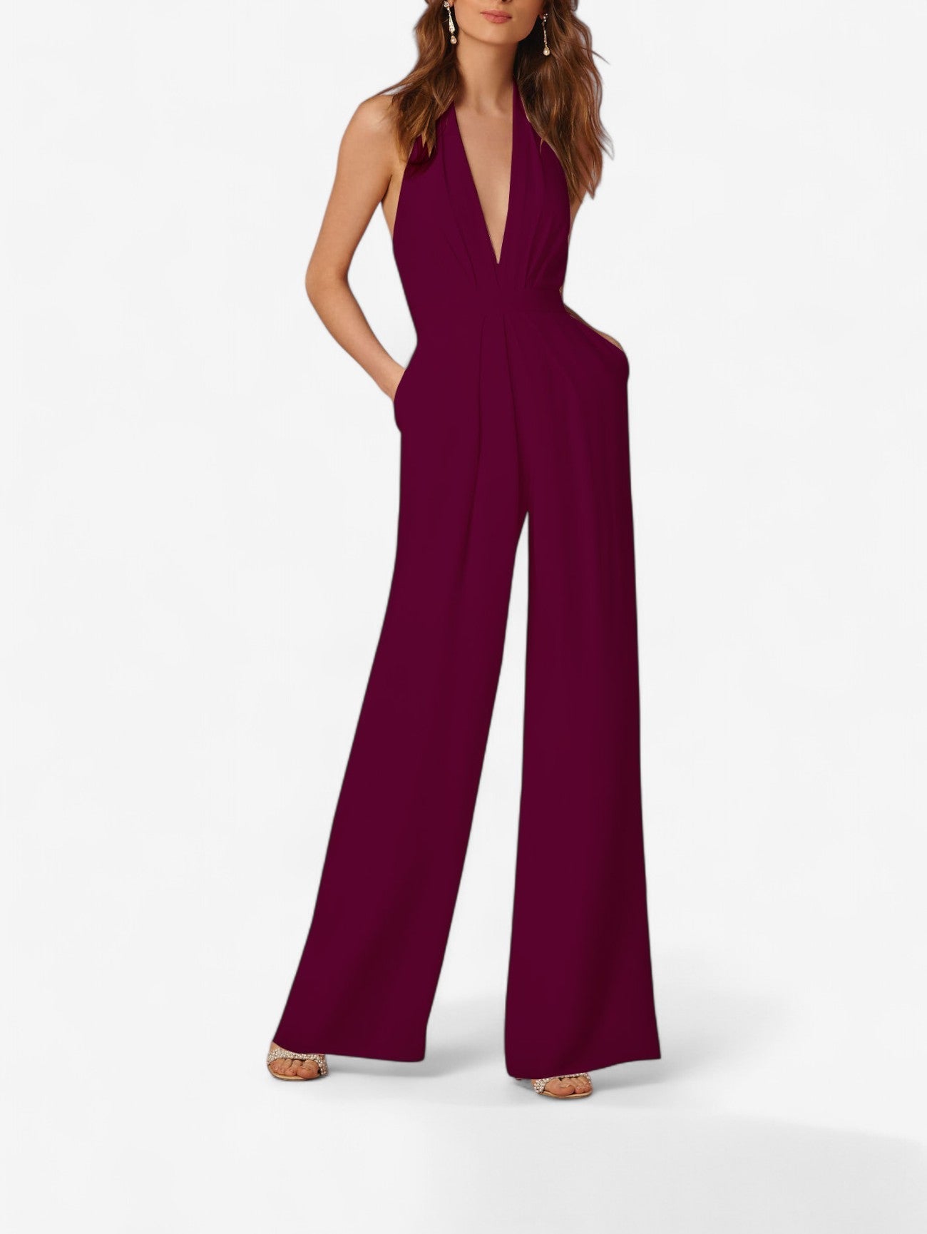 Women's Halter Neck Sleeveless Wide Leg Jumpsuit