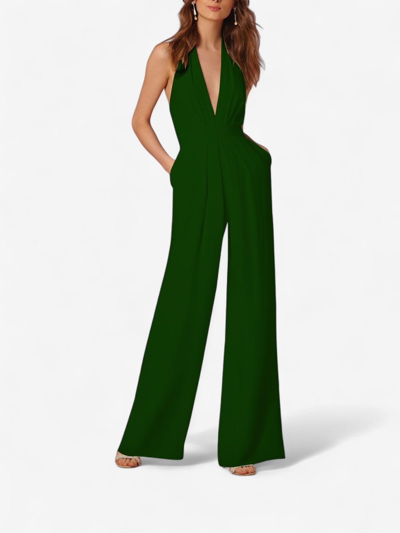 Women's Halter Neck Sleeveless Wide Leg Jumpsuit