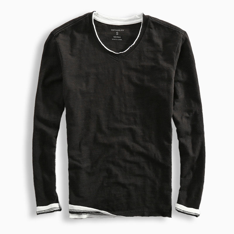 Long Sleeve V Neck Top | Layered Hem Design