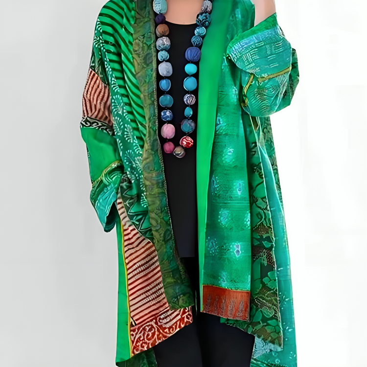 Open Front Longline Cardigan - Patterned Design