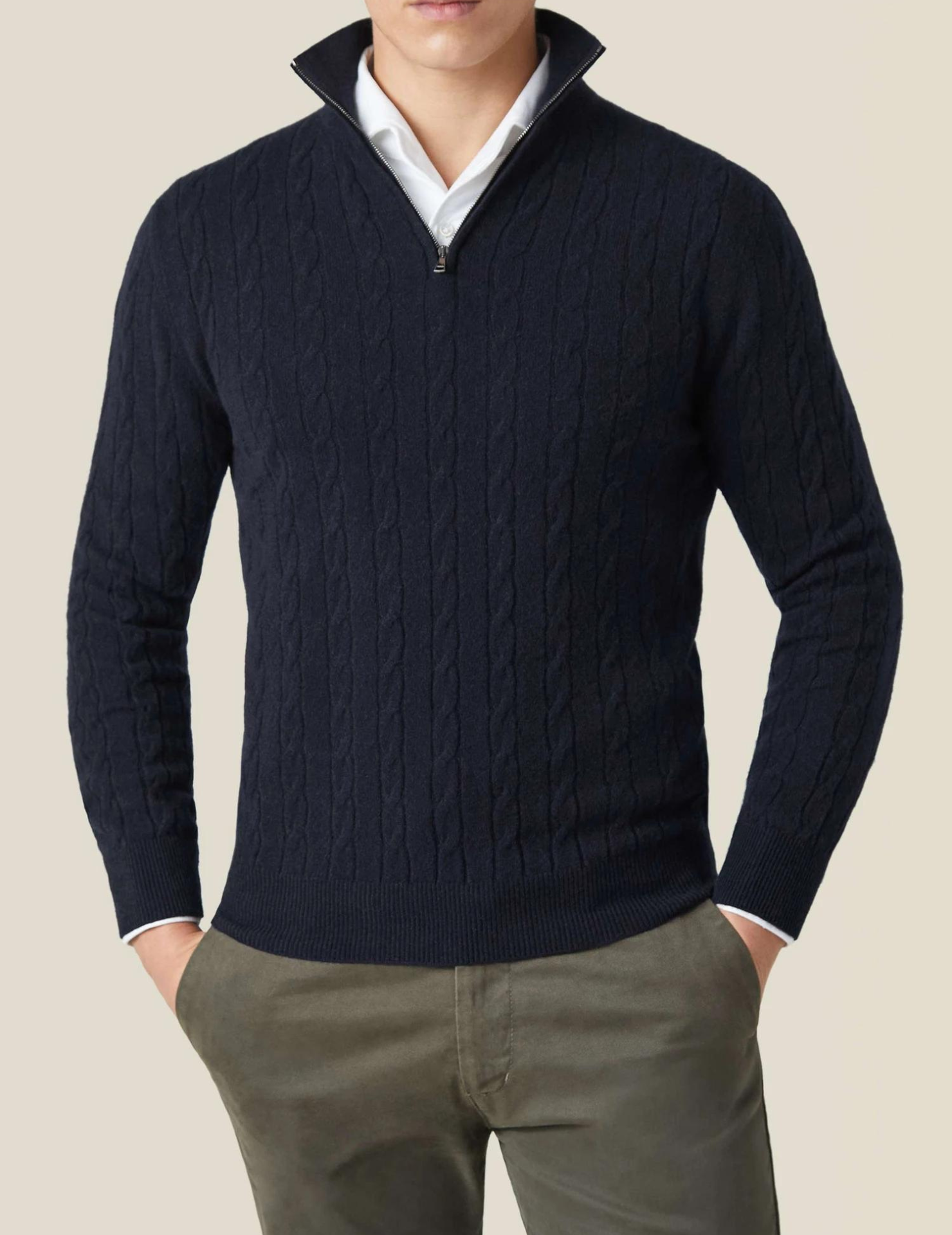 Half Zip Cable Knit Jumper - Classic Fit Pullover