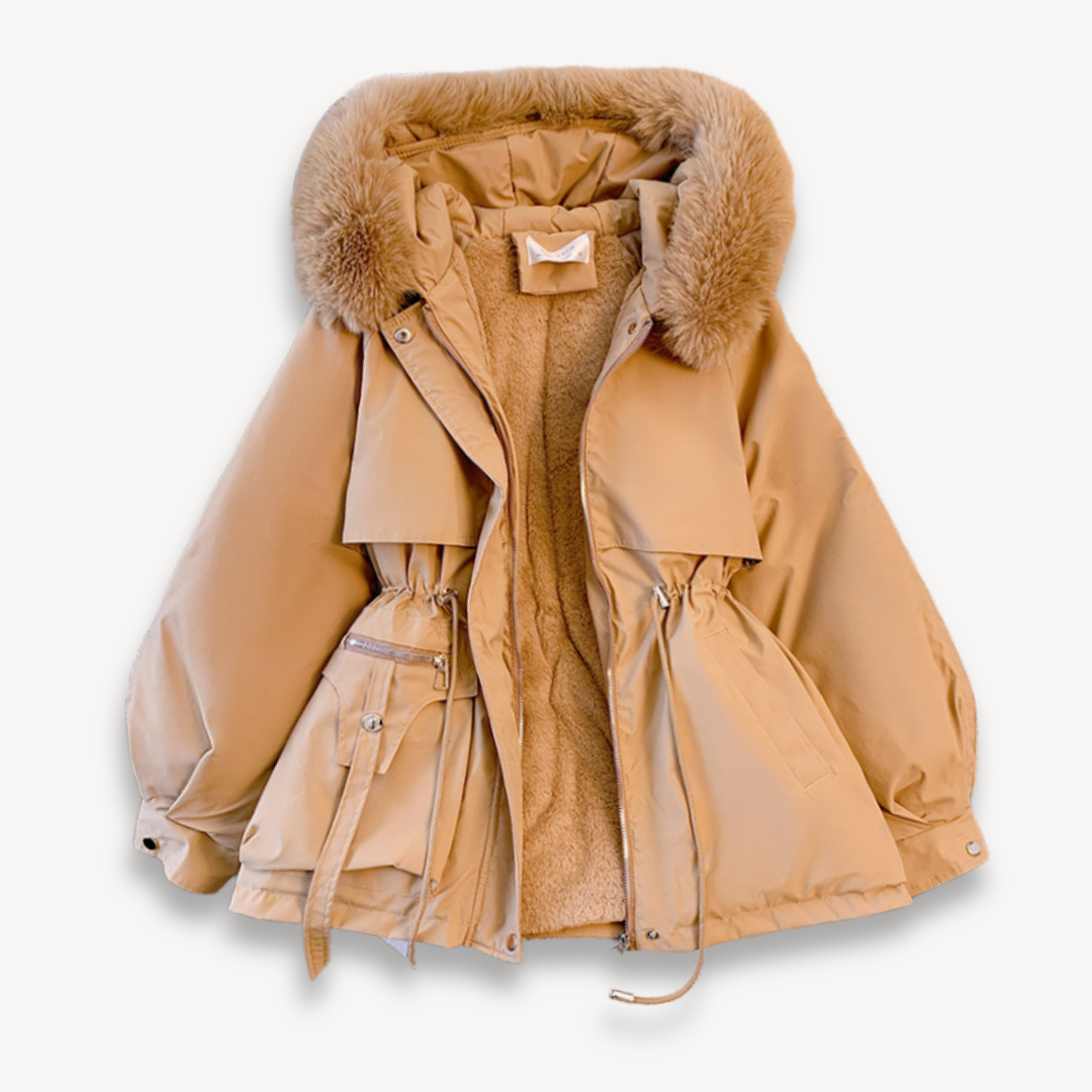 Winter Parka Jacket - Hooded Style with Drawstring Waist