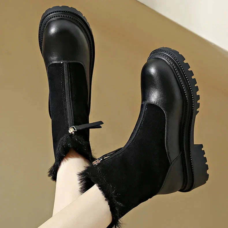 Ankle Boots | Front Zip with Fur Trim