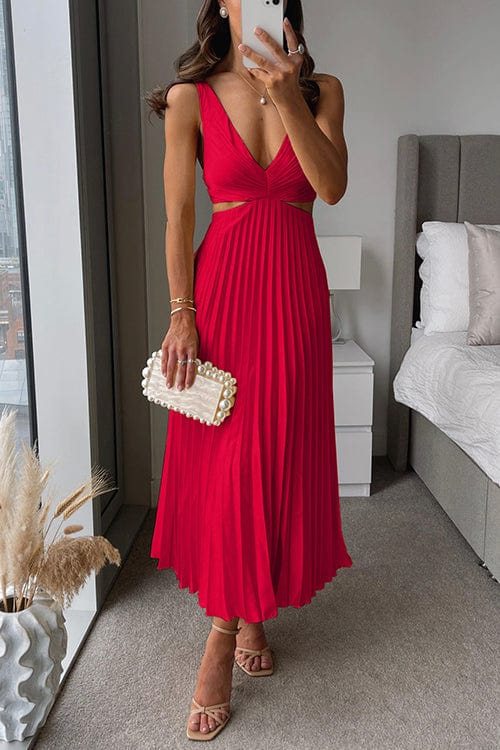 Women's Pleated Wedding Guest Maxi Dress