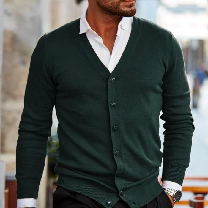 V Neck Button Cardigan - Slim Fit Knitwear