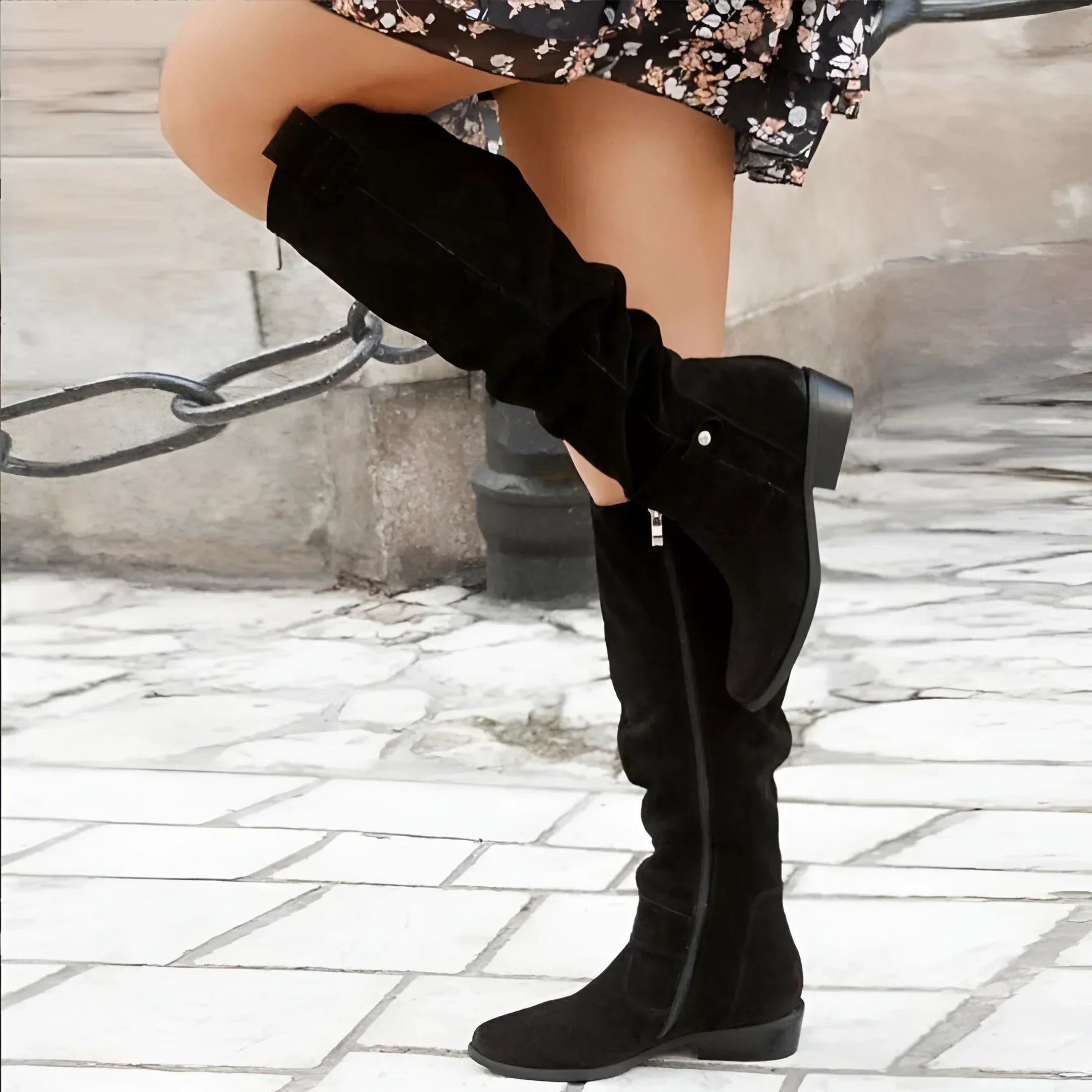 Knee High Boots | Flat Heel with Side Zip