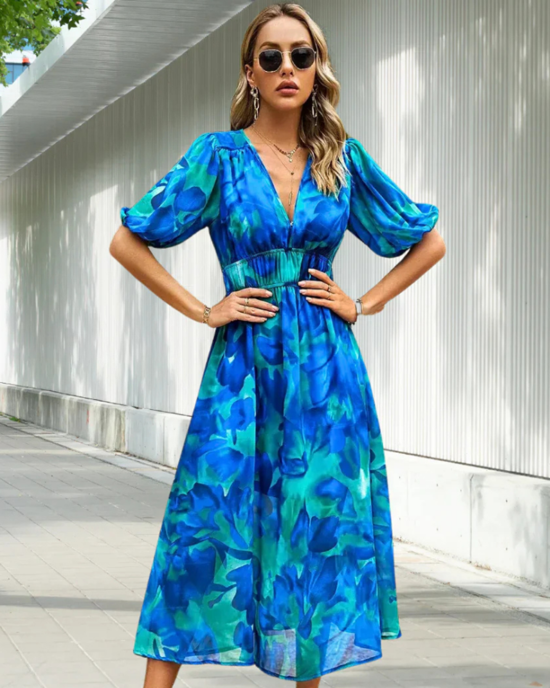 Women's V Neck Wedding Guest Wrap Maxi Dress