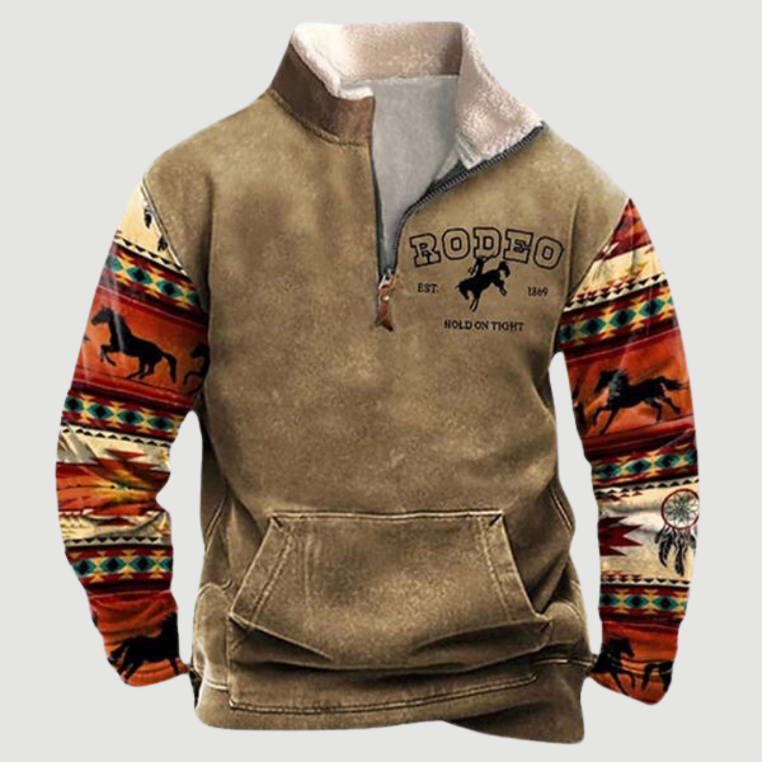 Quarter Zip Jumper | Sweater with Patterned Sleeves