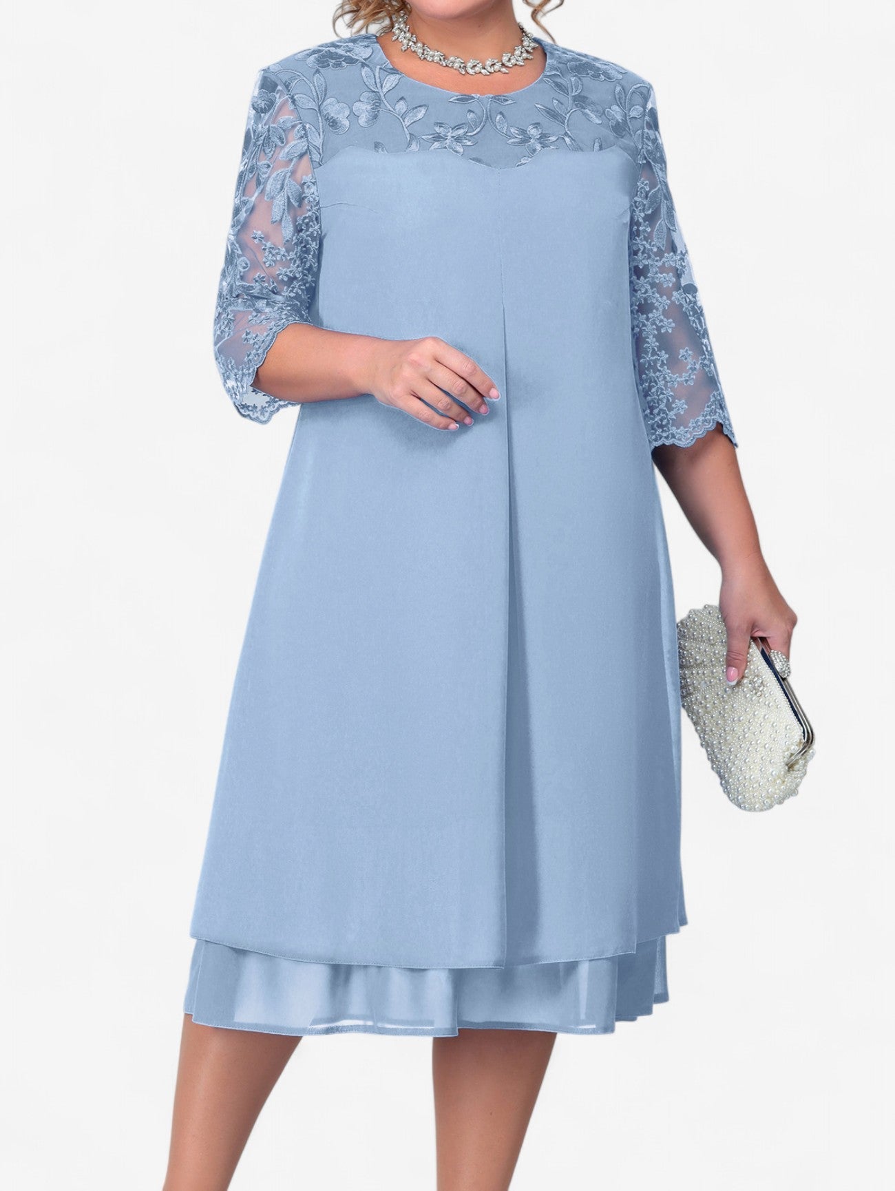 Women’s Elegant Lace Wedding Guest Midi Dress