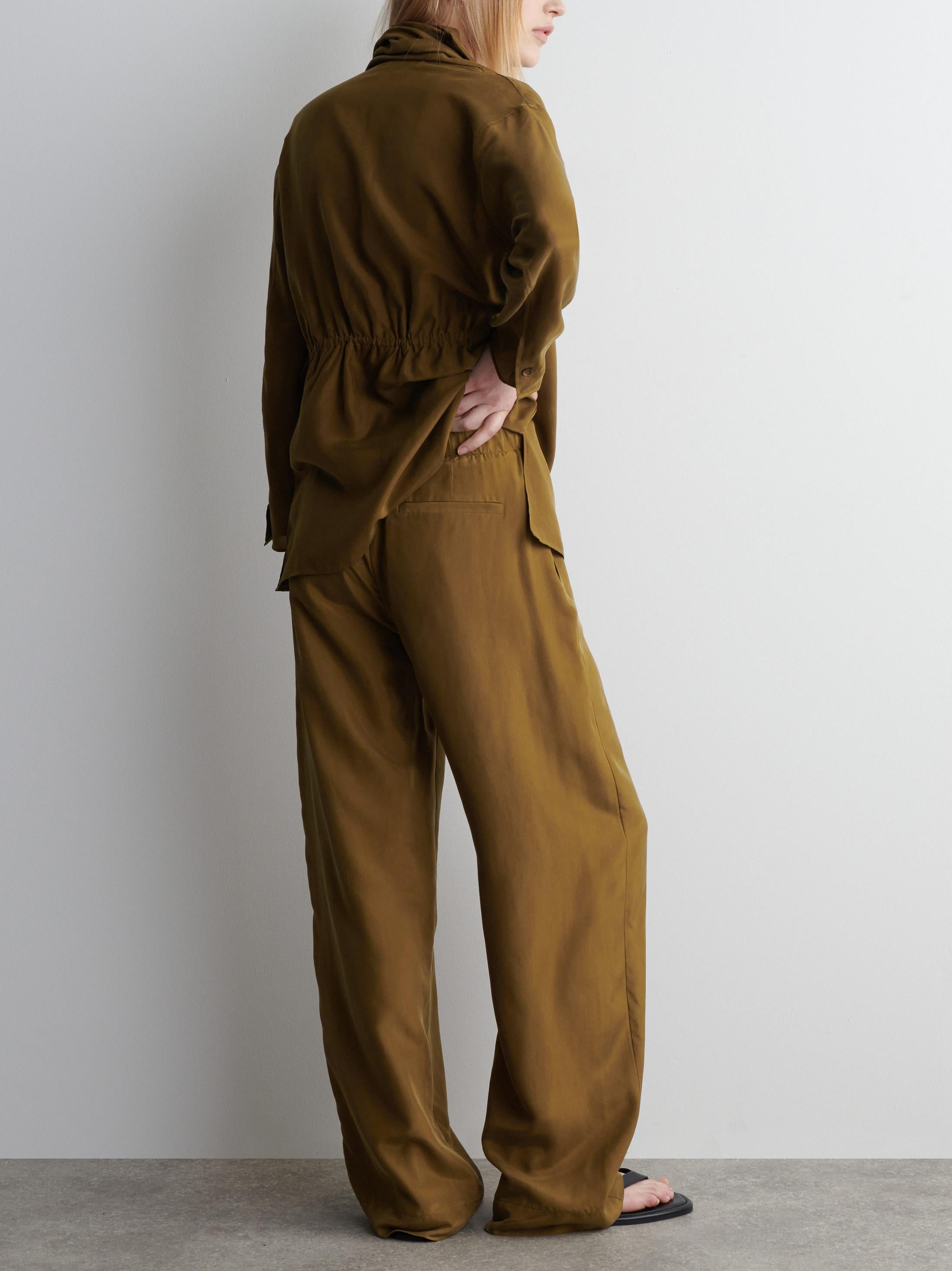 Two Piece Set - Loose Fit Blouse with Wide Leg Trousers